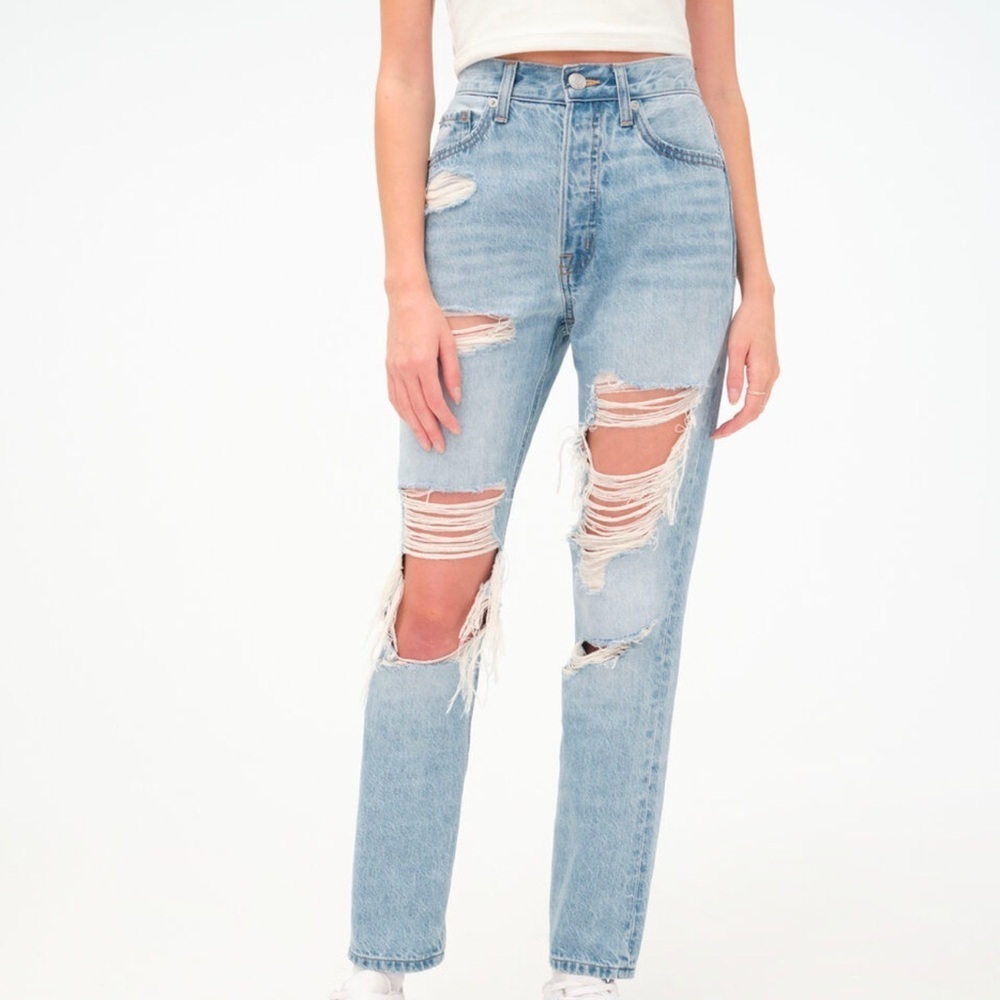 Aeropostale Distressed 90’s High Rise Button Fly Blue Straight Leg Jeans 10